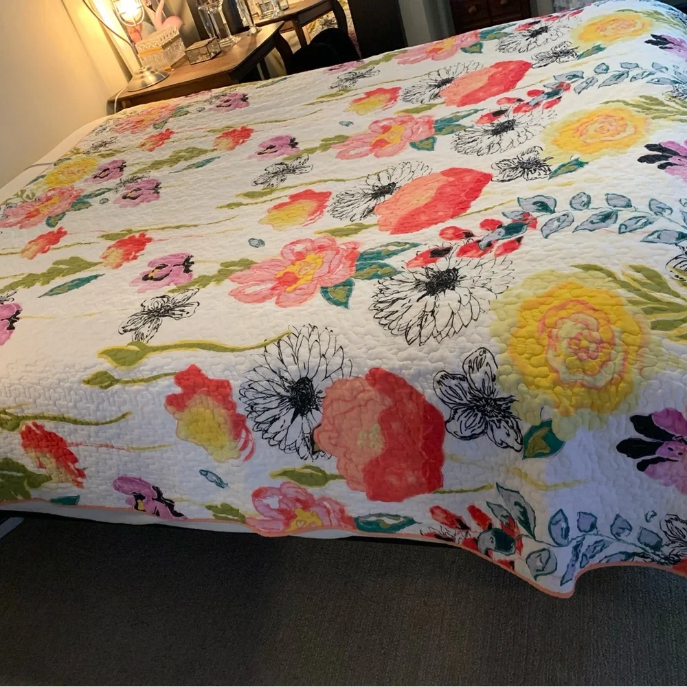 Macy’s Greenland Home Watercolor Dream QUEEN Quilt+2 Shams Used 2 mths. Cotton.